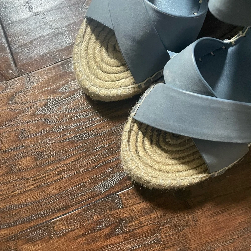 Joie Kaelyn Blue Espadrille Wedge Sandals Leather Size 38.5
